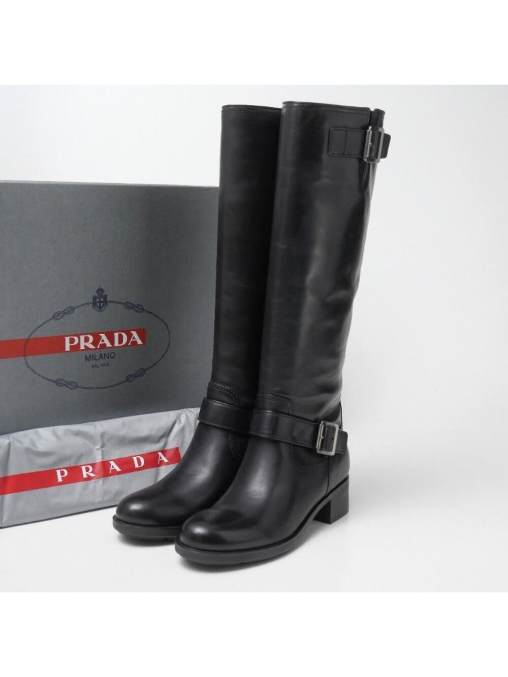 Prada Sports Boots Leather Long Biker Engineer Shoes